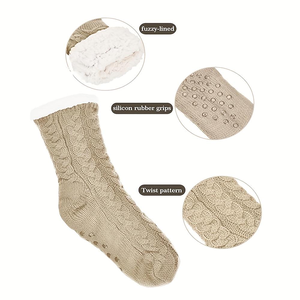 1 Pair of Women's Thick Plush Warm Floor Socks Braided Cozy Winter Casual Yoga Socks with Grips for Home Indoor Slippers Women