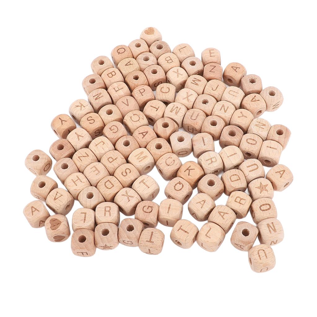 100PCS Alphabet Wooden Beads 12mm Side Length Cube 4.5mm Hole Diameter Wooden Letter Beads for Handcraft