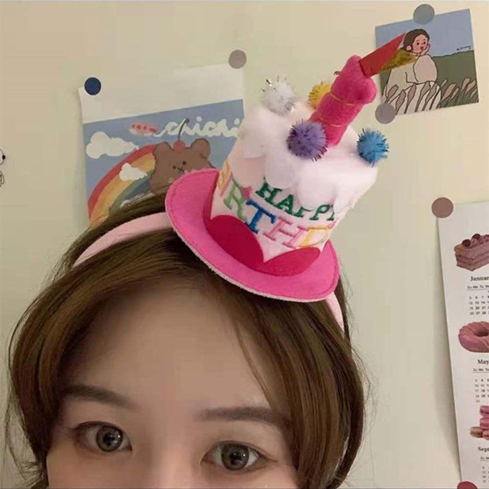 Band Pink Photo Props Hair Hoop Birthday Cake Headband Happy Birthday Headband Birthday Decoration