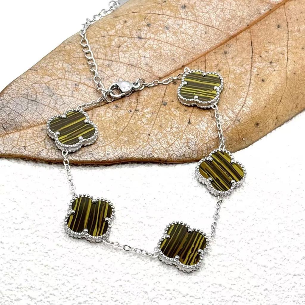 15Mm Four-Leaf Clover Five Flowers Bracelet High-Grade Titanium Steel Bracelet Fashionable Versatile Lucky Four-Leaf Clover Jewellery