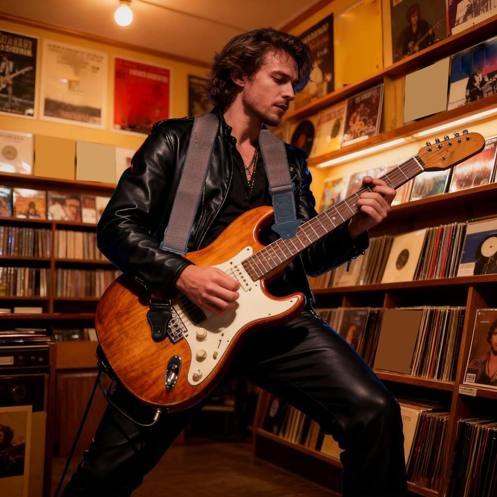 Guitar Strap Adjustable Hard Wearing Comfortable Cotton Guitar Strap Belt with Pick Pockets for Outdoor Travel Brown