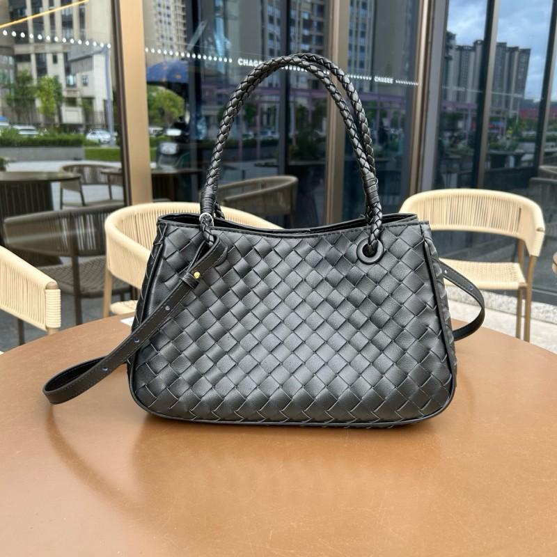 Genuine Leather Woven Shoulder Bag Women Spacious Crossbody With Magnet Medium Size Soft Structured Design