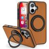 Чехол для iPhone 16 с кольцом-подставкой, совместимый с MagSafe, задняя крышка из ПУ-кожи
