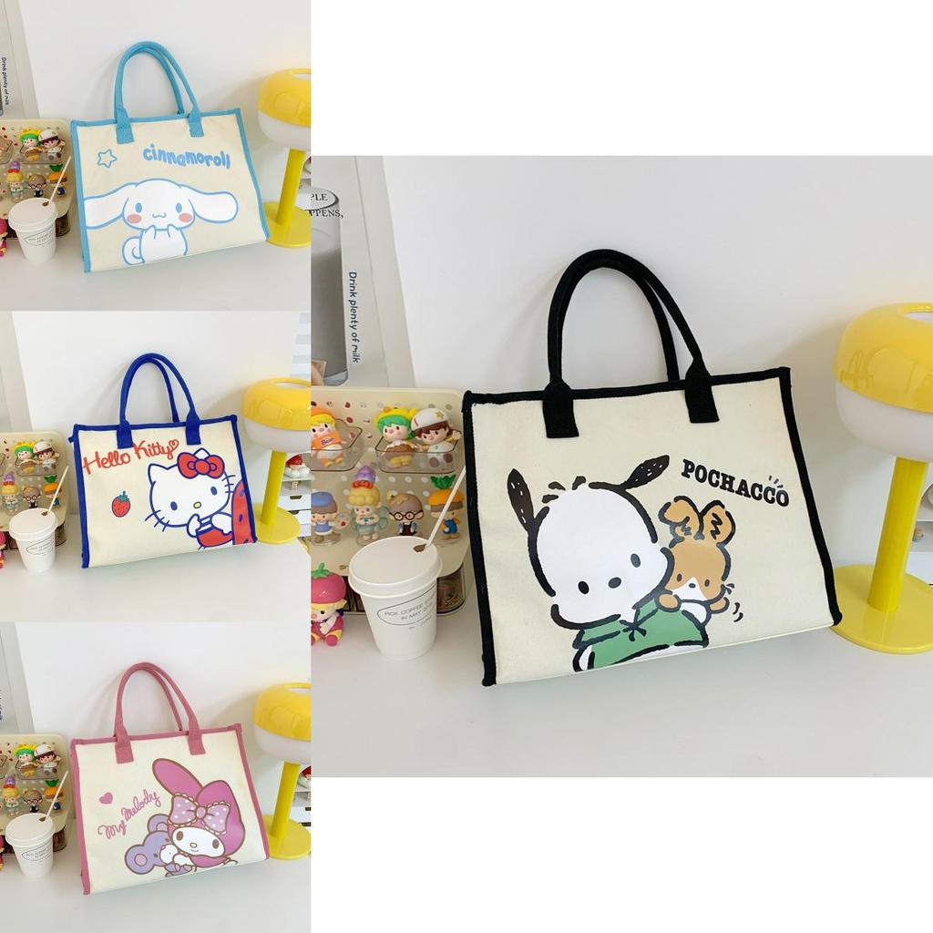 Hello Kitty Kuromi Cinnamoroll My Melody Pochacco Pattern Canvas Tote Bag For Students And Commuters With Large Capacity