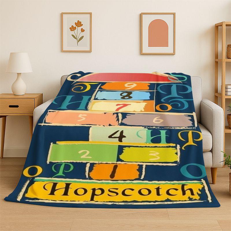 Funny Animal Hopscotch Digital Games Flannel Blanket Soft Throw Blanket for Bedroom Living Room Bed Travel Camping Picnic Nap