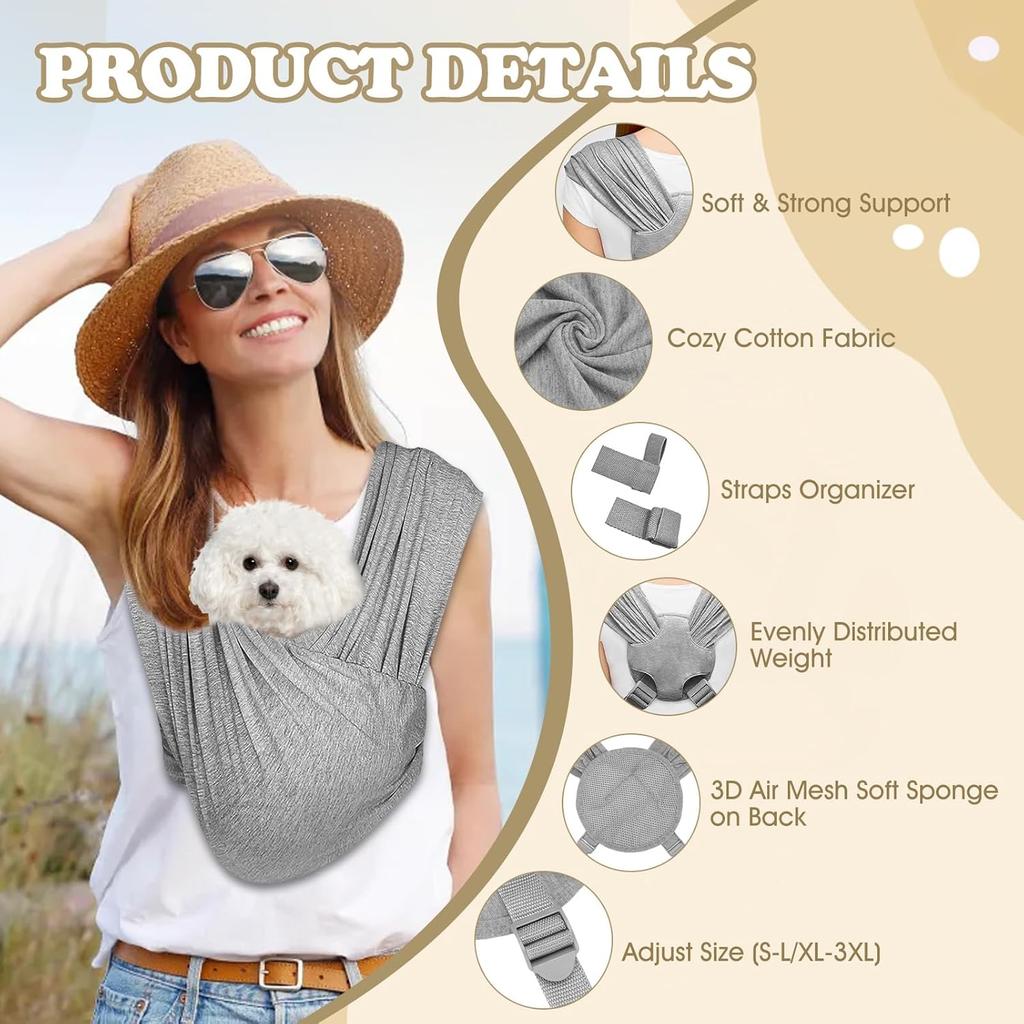 Large Dog Sling Carrier for Small Dogs, Front Facing Carrier for Cats Puppy Sling Wrap Chest, Adjustable Dog Outing Bag, Hands-Free Pet Holder for