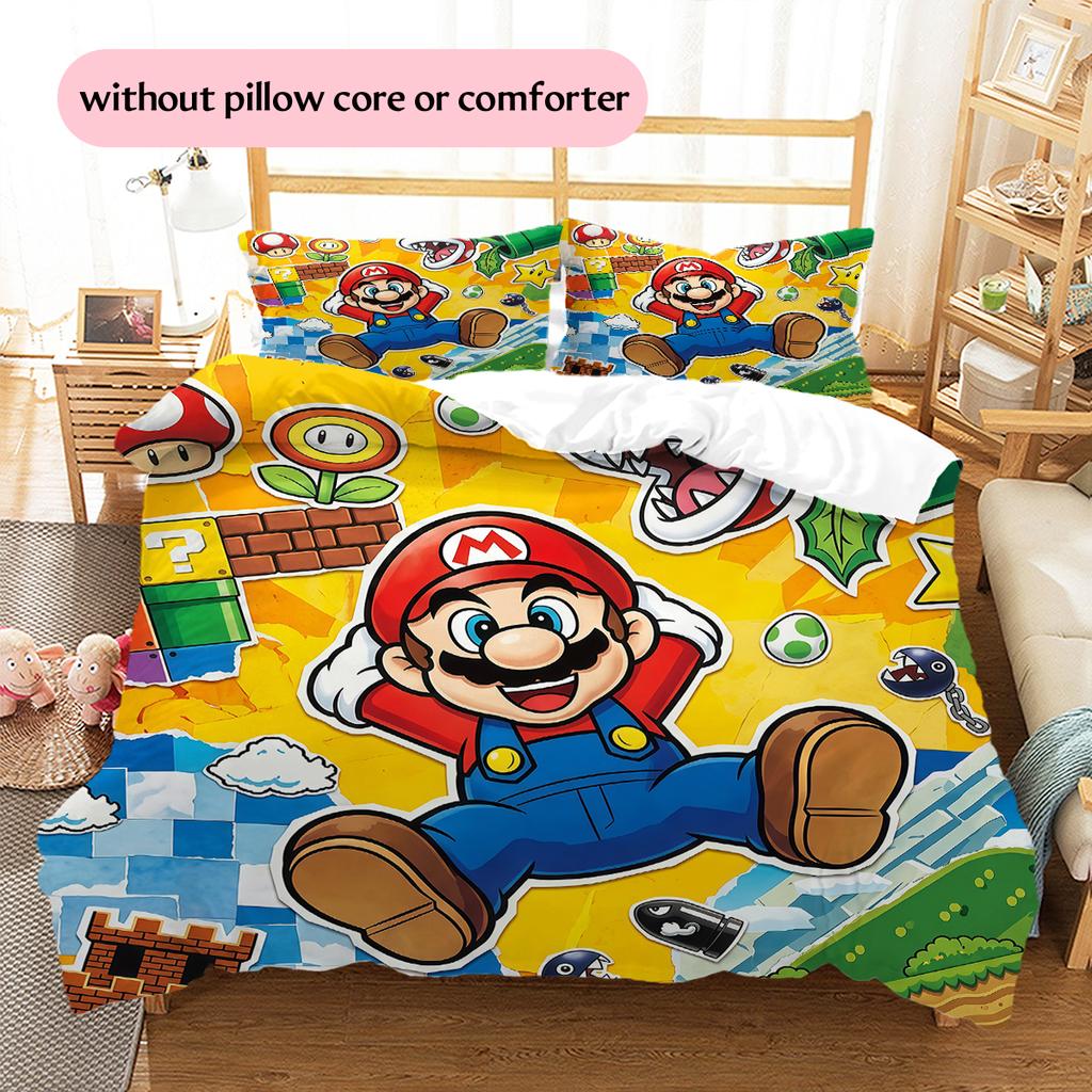 Mario Pattern Bedding Quilt Set Home Decoration Gift (1 * duvet cover + 2 * pillowcase without core)