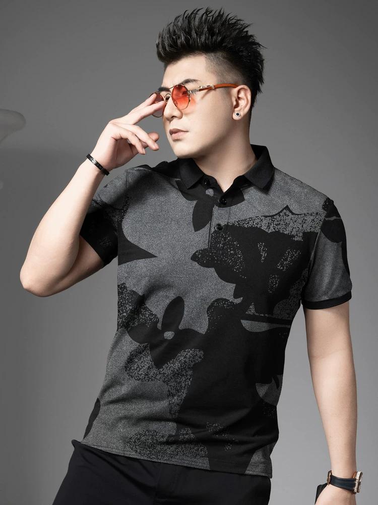 European Summer Polo Shirt Short-Sleeved Men's 2025 New Trendy Printed Casual Lapel T-Shirt Men's Top
