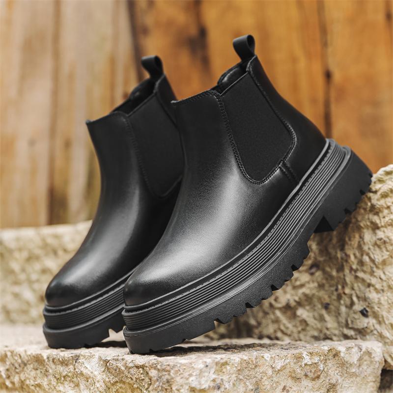 Модные мужские ботинки челси на толстой подошве в британском стиле, классические черные, бархатные, теплые и удобные, высокие ботинки осень/зима