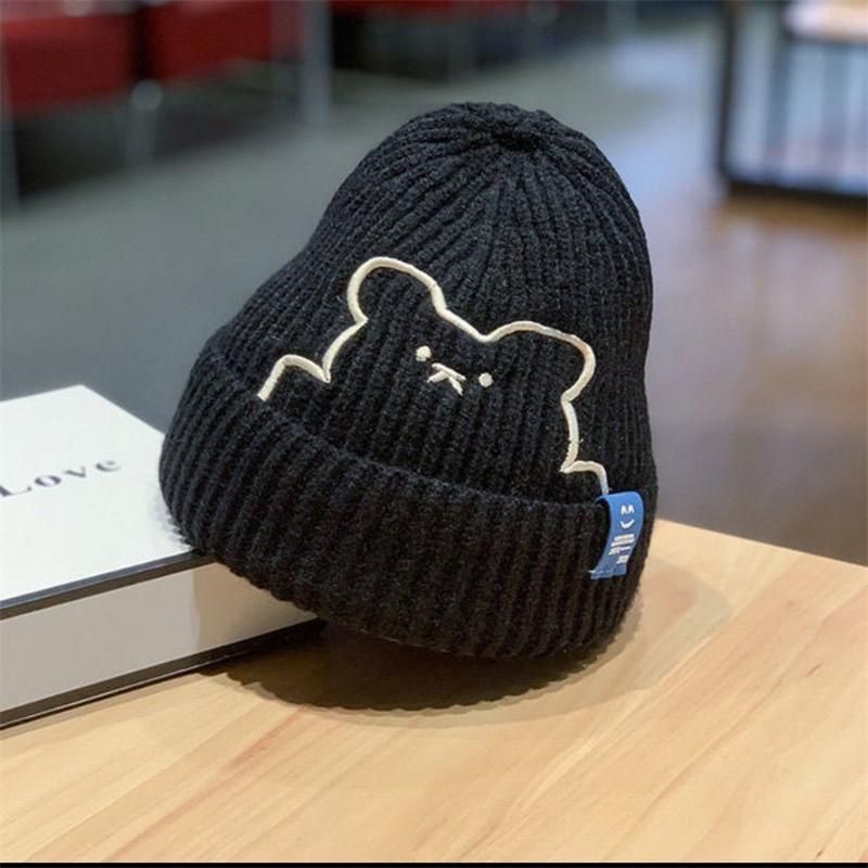 Kids Hats 2024 Boys Girls Hat Winter Baby Knitting Cute Bear Pattern Caps Fashion Keep Warm Beanie Cap Kid Accessories 0-6Years