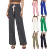 Women's Wide Leg Pants With Pockets Lightweight High Waisted Caual Loose Cropped Trousers With Belt
