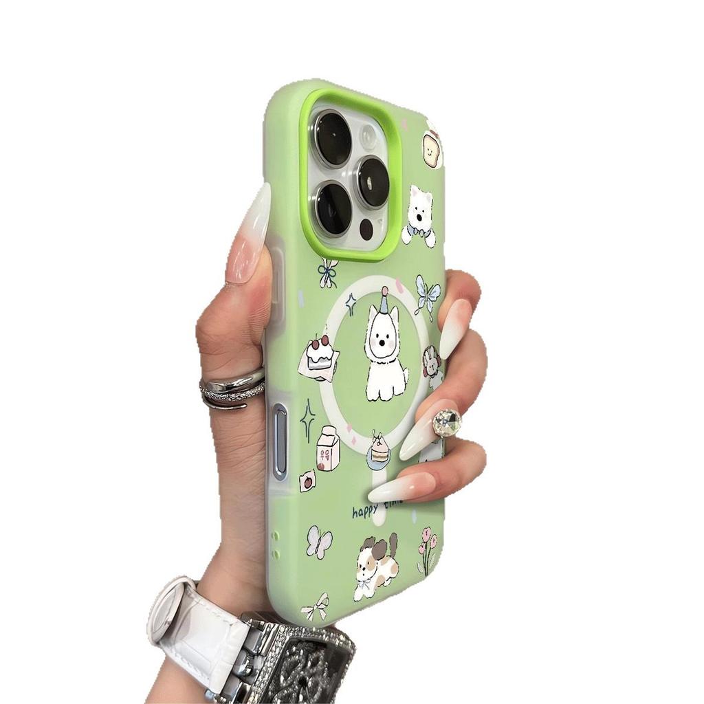 Creative Magnetic Jelly Two-in-one Mobile Phone Case for Apple 15promax Mobile Phone Case Transparent Frosted Cartoon Fashion Style