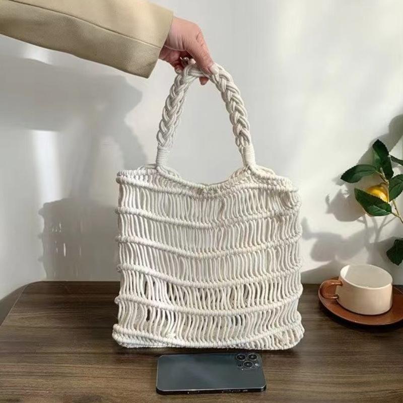 Соломенная плетеная женская сумка из хлопка, ручной работы, для отпуска - Ленивая летняя ажурная пляжная сумка, универсальная сумка под мышкой