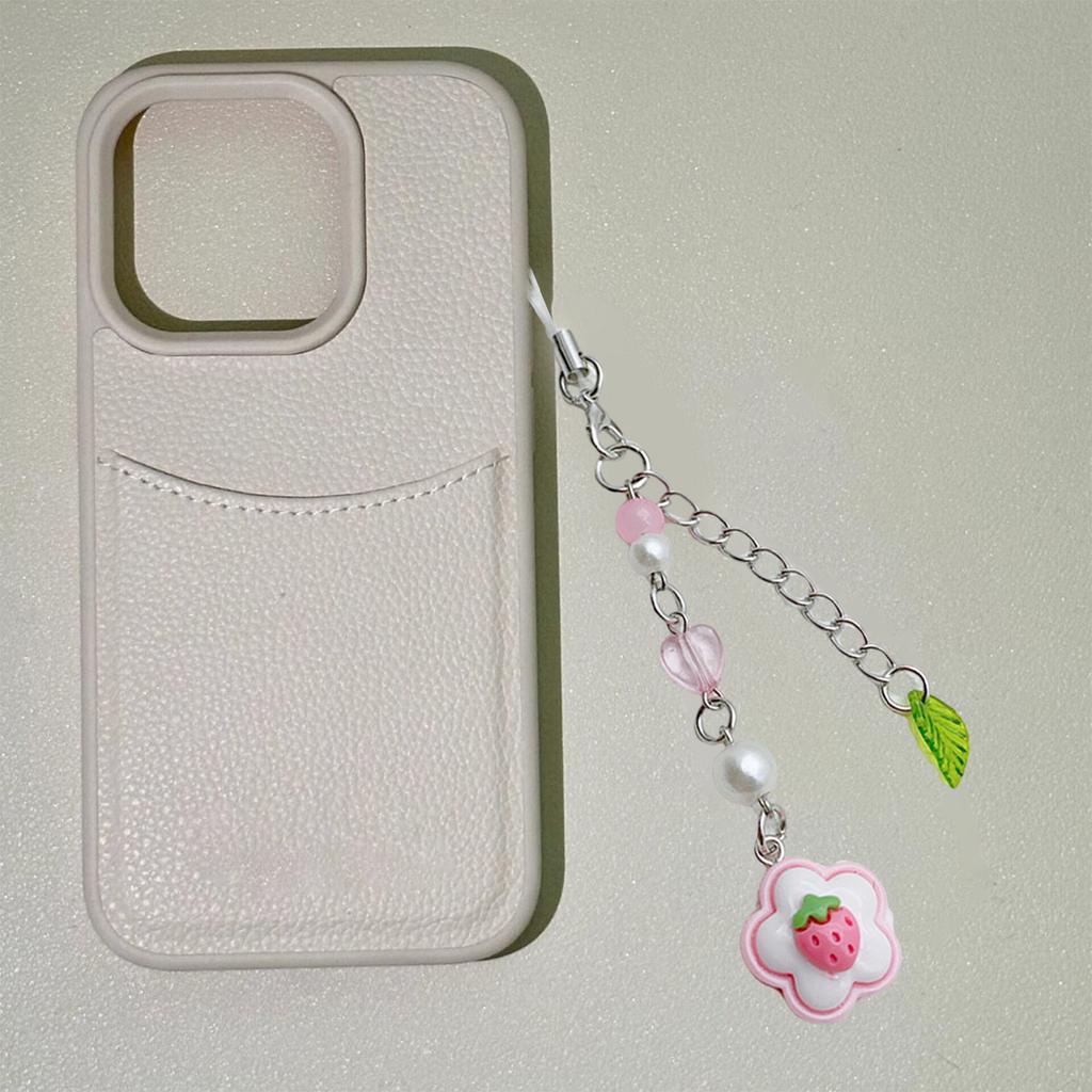 Sturdy Acrylic Beaded Phone Charm Pendant Portable Keychain with Floral Heart Versatile Fashion Accessory for Women