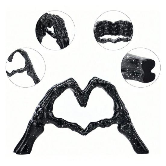 Скелет Руки Сердце Скульптура Готическая Статуэтка Жест Любви из Смолы в Форме Сердца Жест Пальцами Скелета Фигурка для Хэллоуина Домашний Декор Подарок