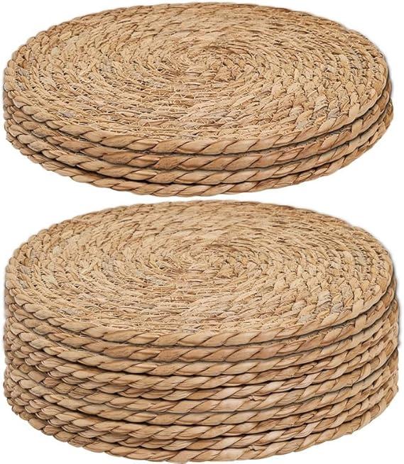 10Pcks Hand Woven Round Heat Insulated Place Mat Bohemian Straw brown35cm