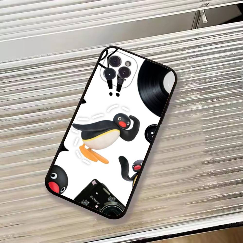 Милый Чехол-Пингвин Пингу для Телефона iPhone 17, 16,15,14,13,12,11 Plus,Pro Max, Других Мягкий Черный Чехол