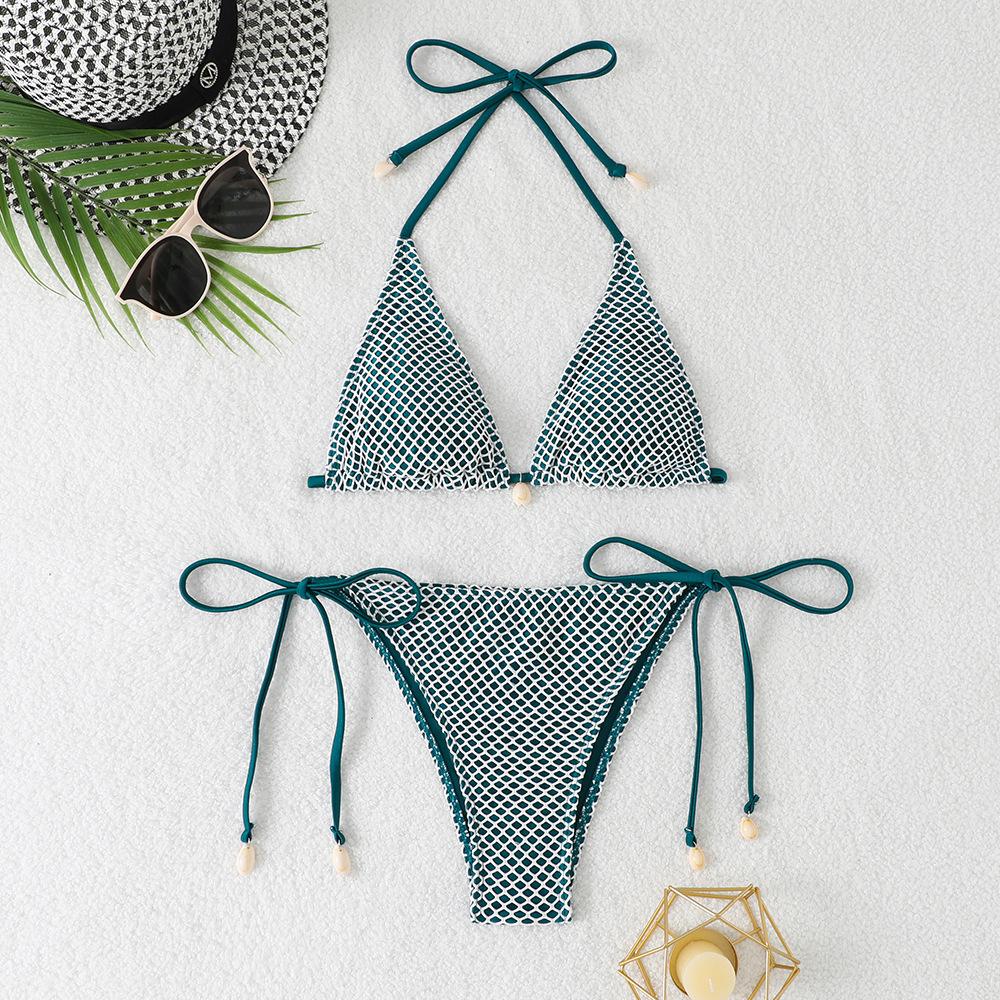 1011 new split bikini special fabric sexy solid color lanyard beach women bikini swimsuit