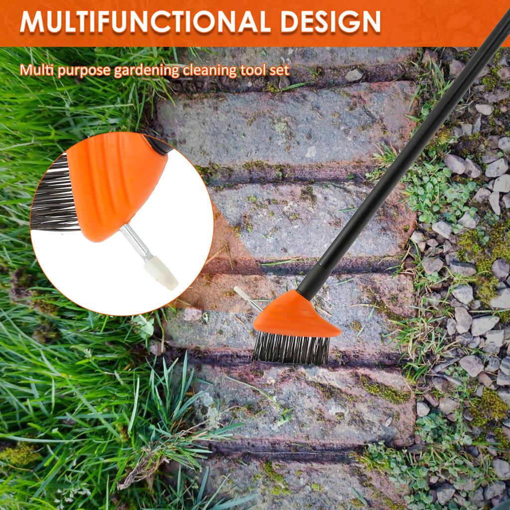 Инструмент для удаления сорняков Щетка для сада Укоренение травы Садоводство Рыхлая почва Регулируемая ручка Проволочная щетка 2 головки щетки