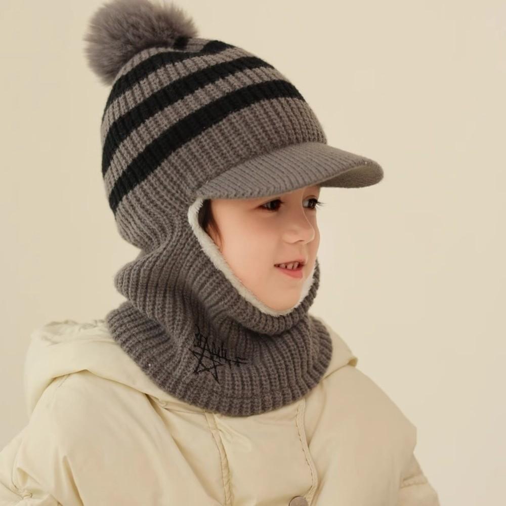 Plush Kids Ear Protection Balaclava Thermal Warm Neck Warmer Hat 2 In 1 Thick Knit Beanie Outdoor