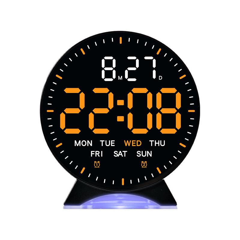 LED Digital Alarm Clock Week Date Second Hand Display Brightness Adjustable 2 Alarms Table Ambient Light 12/24H Electronic Clock