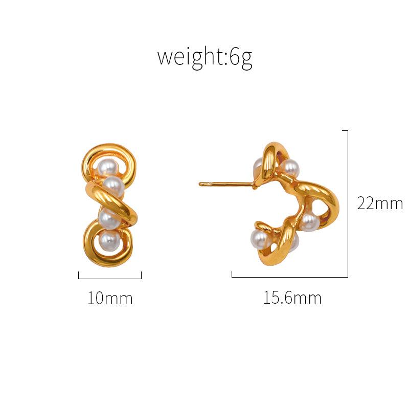 Модные Серьги из Титановой Стали 18K с Жемчугом, Неправильной Формы, в Виде Буквы 'C', Ретро, Высококачественные, Универсальные