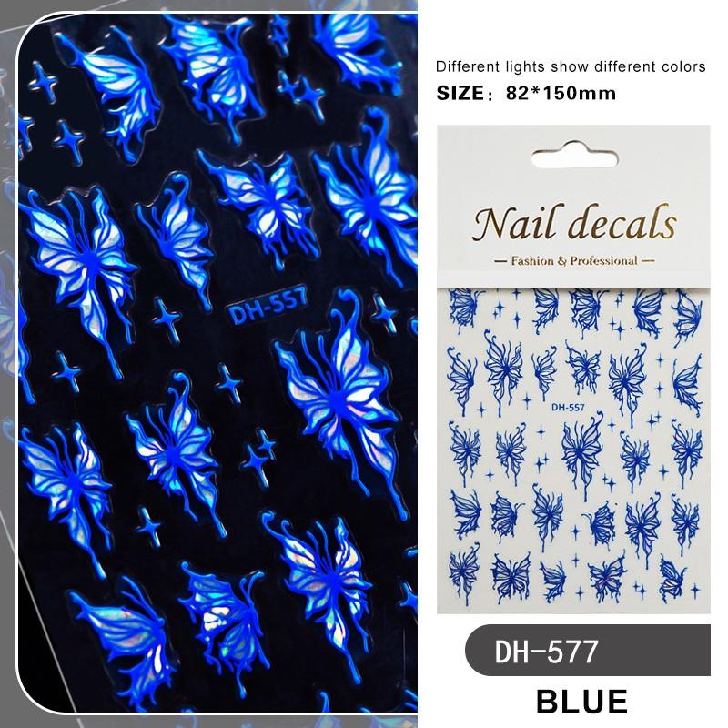 Красочные бабочки, лазерные наклейки для ногтей, сердце, звезда, дизайн, клейкий слайдер, наклейки для дизайна ногтей, маникюрные украшения