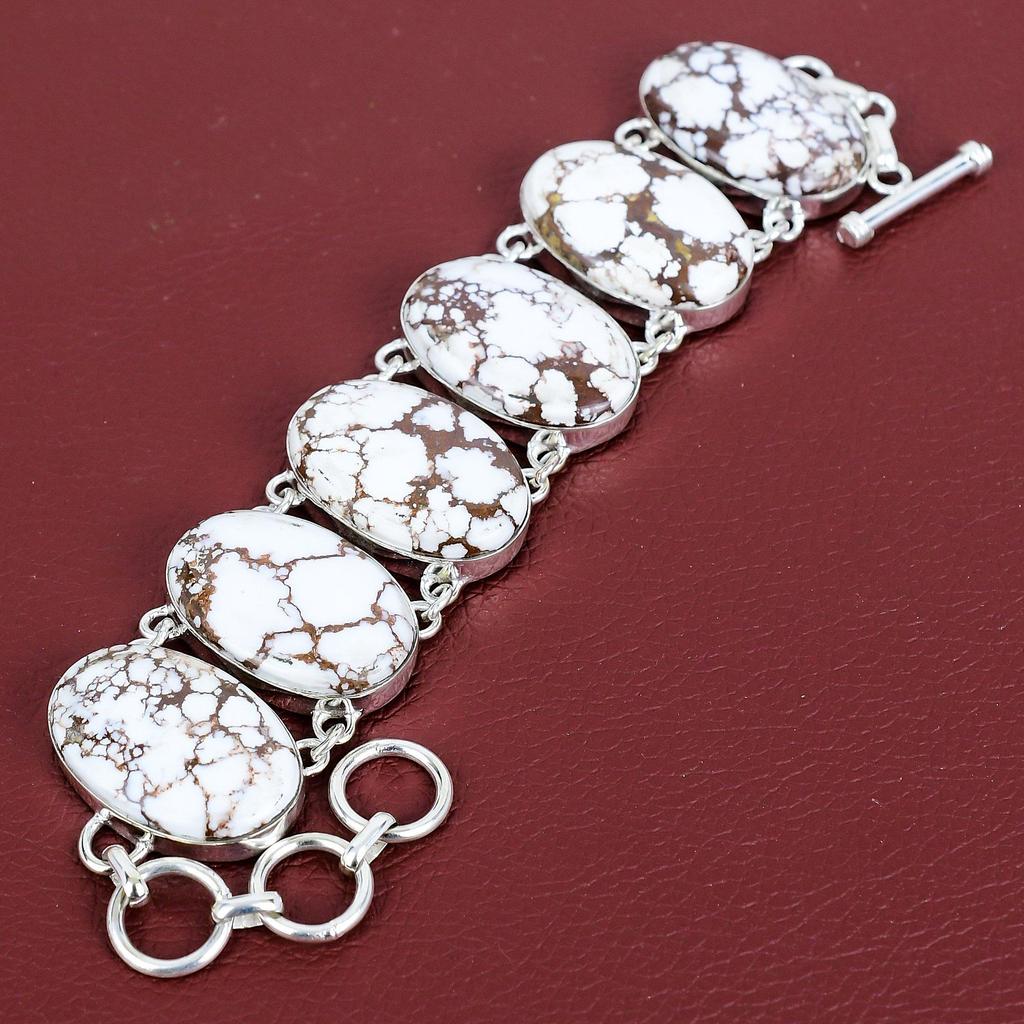 Wild horse magnesite bracelet 925 sterling silver bracelet gemstone adjustable chain bracelet handmade jewelry engagement gifts boho jewelry