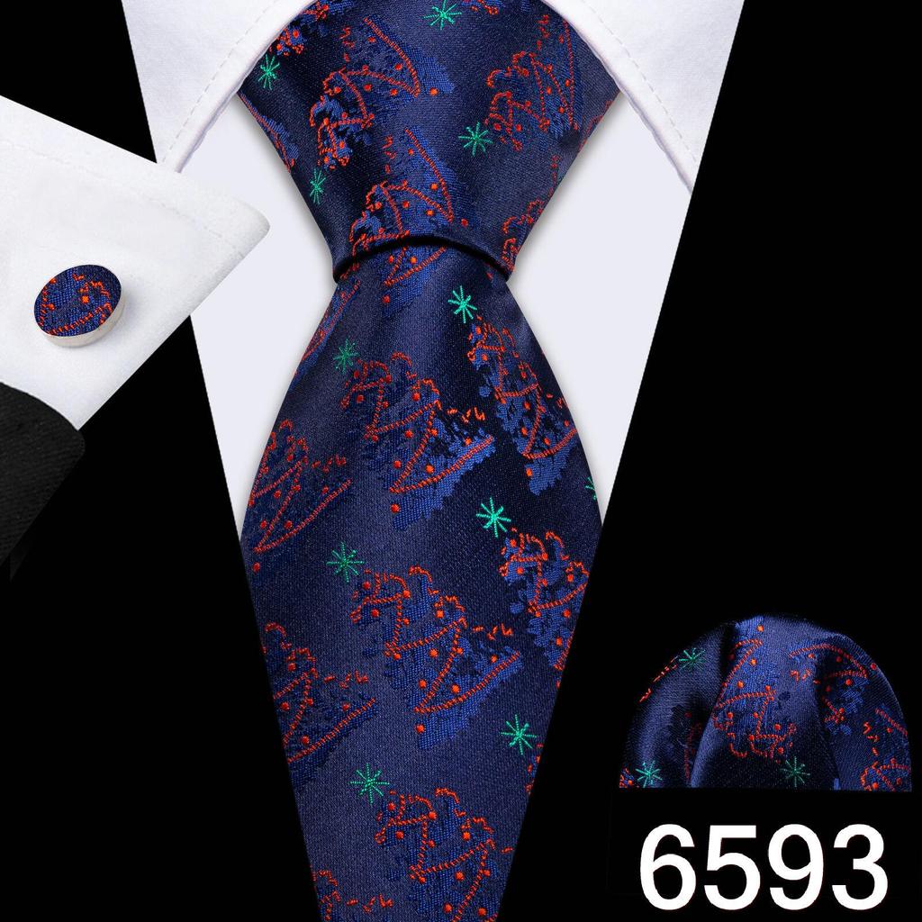 Мужской галстук Barry Wang, носовой платок, запонки, красная снежинка, мультяшный узор, рождественский галстук с атмосферой