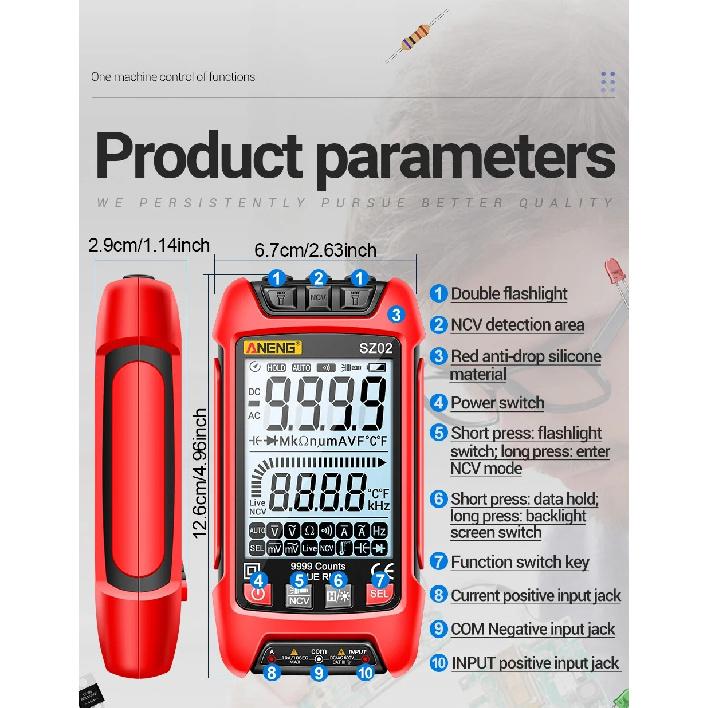 Digital Multimeter Smart ANENG AC/DCVoltage Capacitance Meter 6000 Counts Auto Electrical Temp Resistance Transistor Test tools
