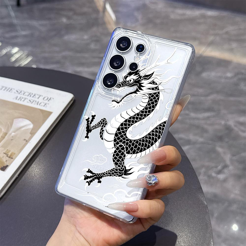 Монохромный Чехол с Китайским Драконом для Samsung Galaxy S26 S25 S24 S23 S22 S21 S20 FE Plus Мягкий ТПУ Тонкий Ударопрочный Чехол