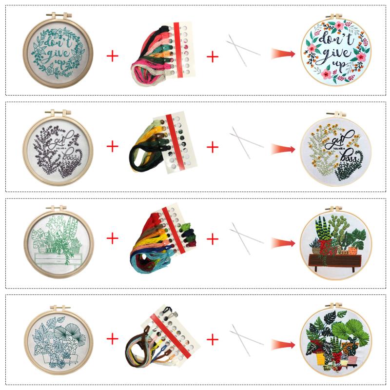 4 шт., комплект ткани для вышивки цветочных растений в горшках с наборами материалов «сделай сам», 15 см + 20 см, бамбуковая вышивка