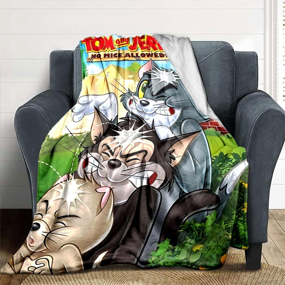 1pc Tom and Jerry Flannel Blanket Soft Warm Throw for Home, Office, Travel, All-Season Cozy Bedding GiftL1075
