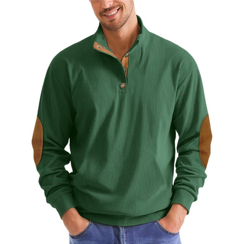 Autumn and Winter Outdoor Casual Stand Collar Long-sleeved Shirt Knit Corduroy Pullover Sweatshirt Men