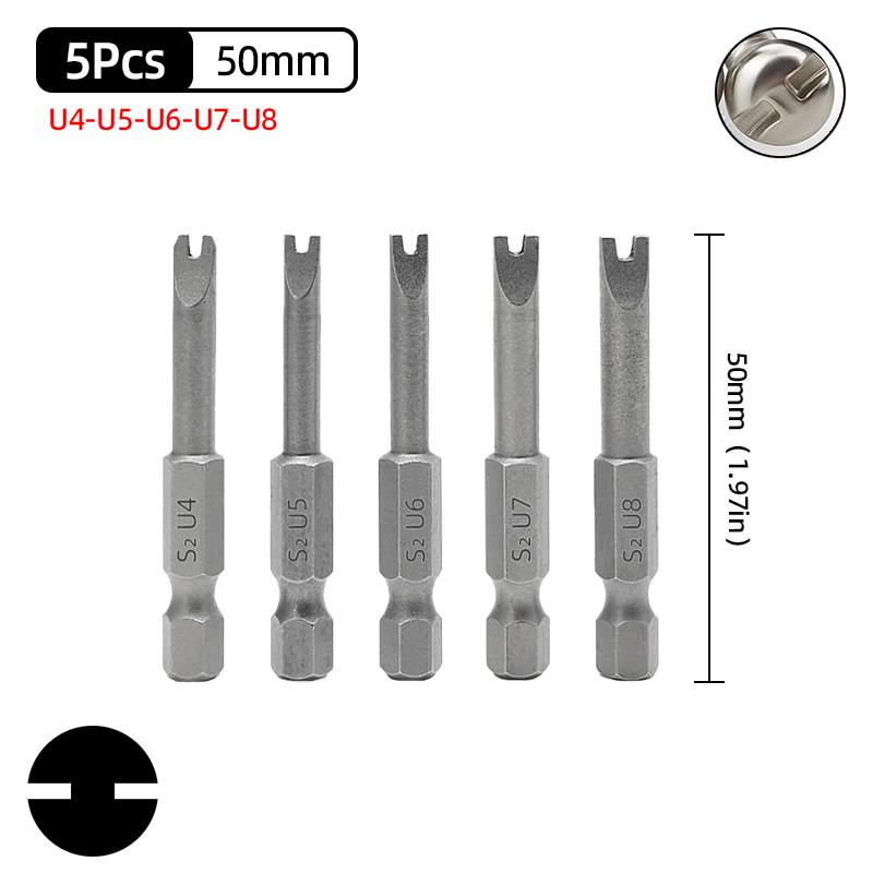 Набор бит для электрической отвертки с магнитным наконечником U-образной формы, шестигранник 1/4 дюйма, стальное сверло-наконечник U-образной формы S2, 50 мм U4 U5 U6 U7 U8