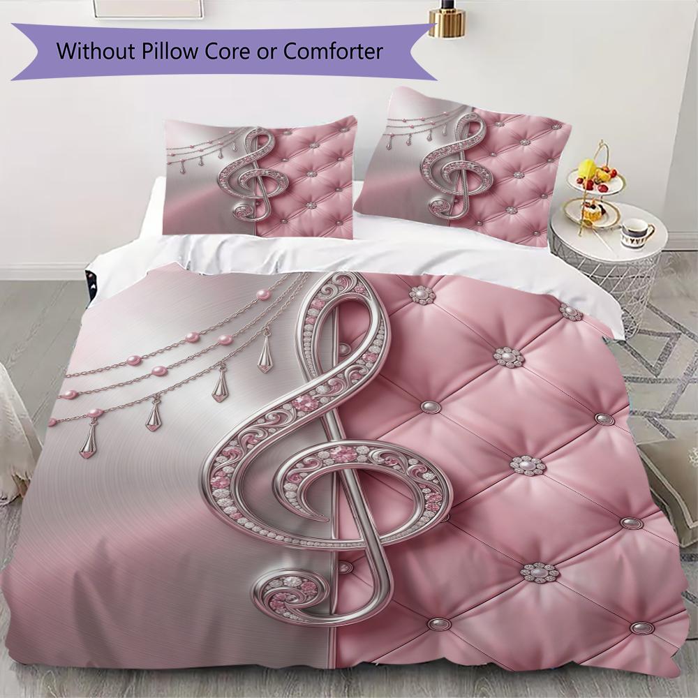 Gorgeous Treble Clef Pattern Bedding uilt Set uilt Cover Pillowcase Home Decoration Birthday Gift (1 * duvet cover + 2 * pillowcase without core)