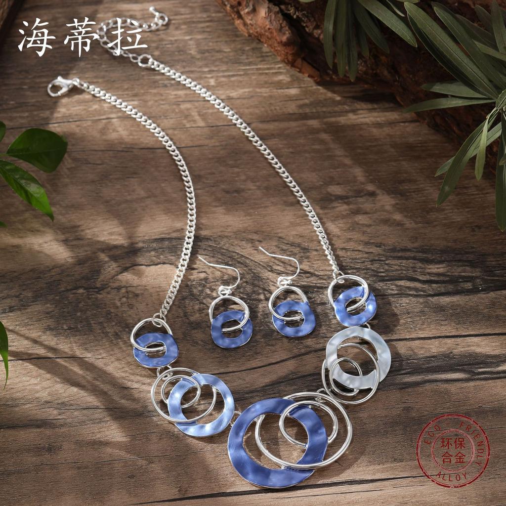 Новый цвет масло геометрическое кольцо серьги ожерелье набор, модные и высококлассные женские шейные цепочки серьги.