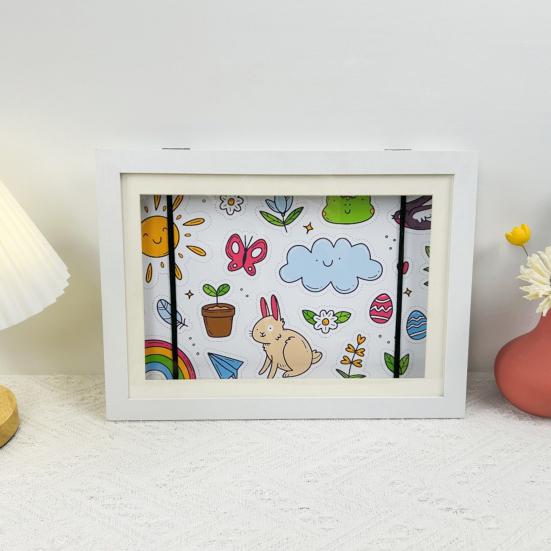 Magnetic Kids Artwork Frame with Elastic Band Front Opening Living Room Gallery Wall Hanging Children Painting Drawing Art Photo Picture Display Frame