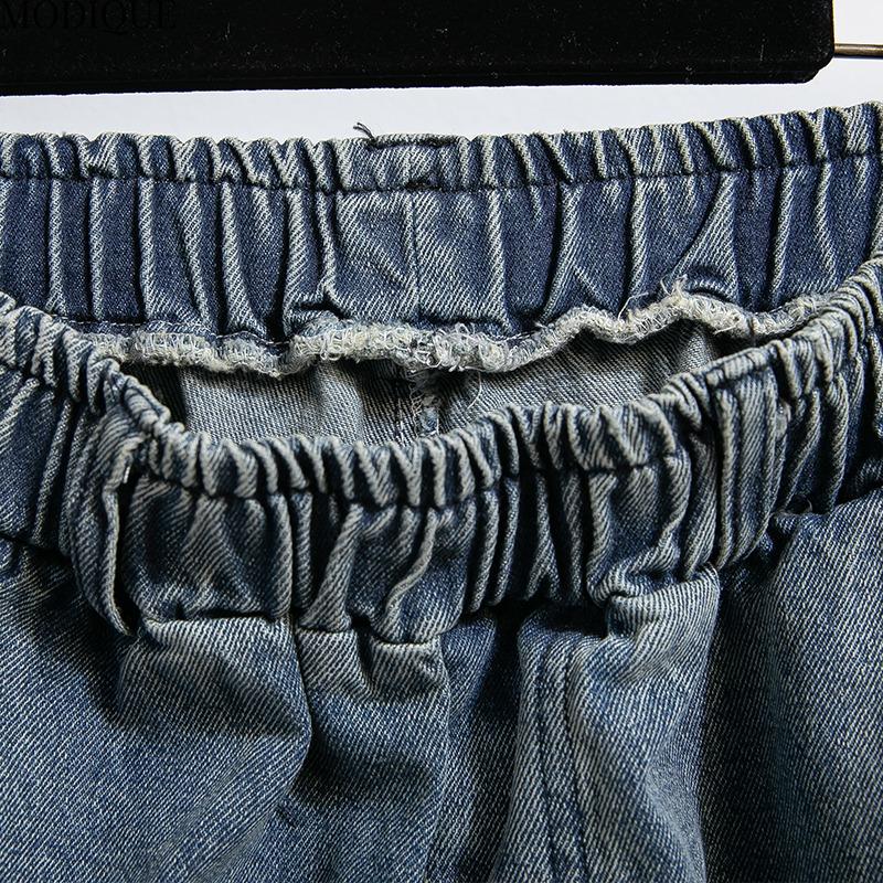 MODIQUE 2025 Новые летние женские свободные повседневные прямые джинсы серповидной формы, длинные классические эластичные однотонные синие джинсы