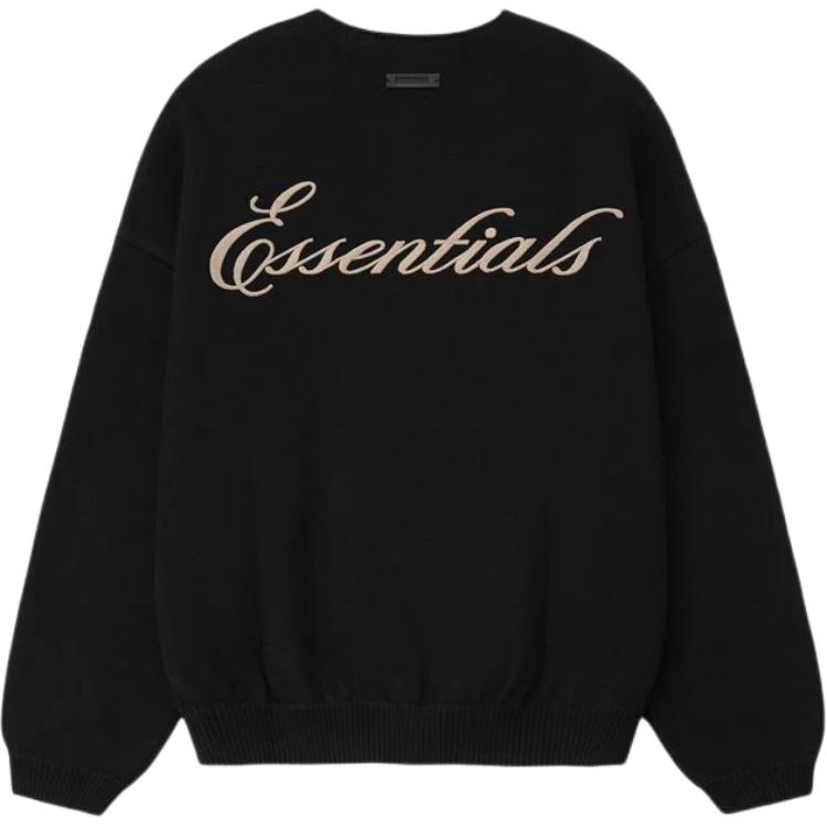 Fear of God Essentials Свитер с круглым вырезом в вафельную вязку Винтажный Черный Мужские Топы 192HO254331F