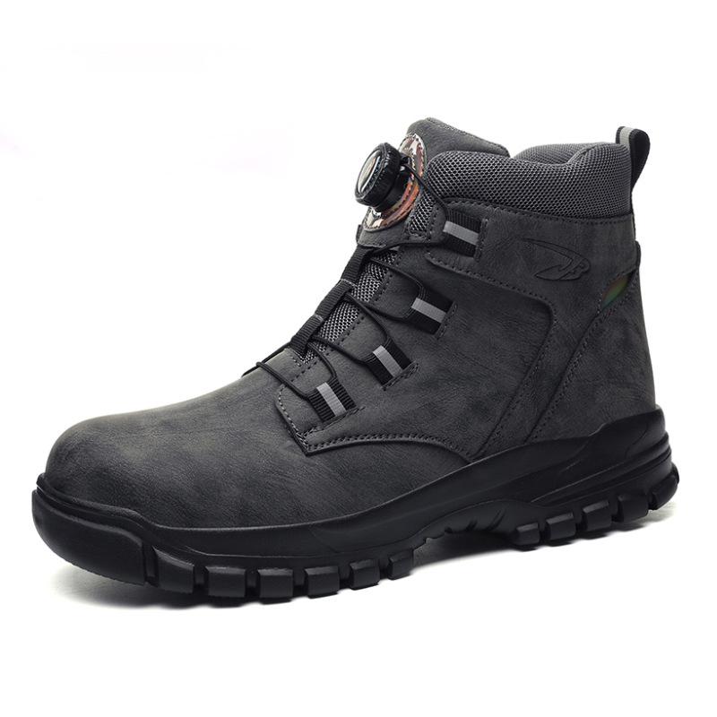 Rotating Button Work Shoes Men Anti Puncture Work Sneakers Waterproof Black Work Safety Shoes Non Slip Steel Toe Boots