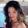 Zinc Zinc Alloy Straw Woven Earrings Elegant Hollow Floral Earrings Exaggerated Flower Ear Studs  Vacation