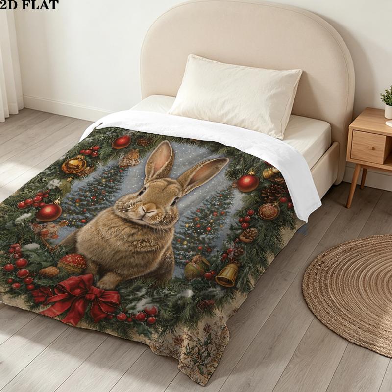 Christmas animals Printed Flannel Blanket, soft throw for bedroom sofa, washable, Christmas present, great gift.
