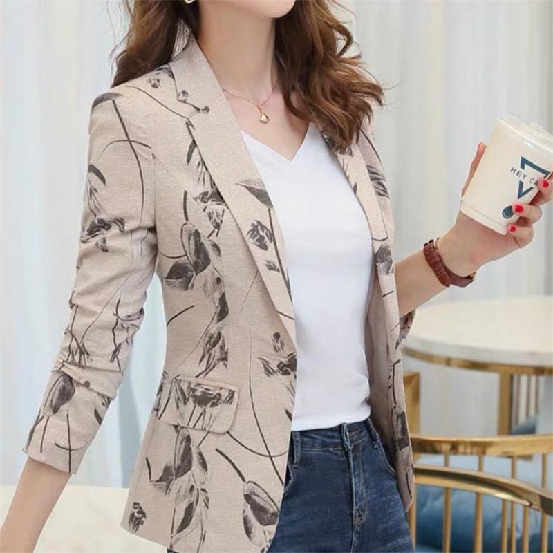 Spring Autumn Women Printed Small Suit Jacket Female Long Sleeve Slim Short Retro Coat Ladies Small Fragrant Top Blazer