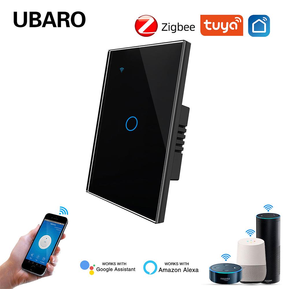 Умный стеклянный выключатель US Standard Zigbee с голосовым управлением Alexa, поддержкой приложения и настраиваемым одинарным выключателем (ноль-фаза)