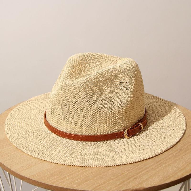 Classic Beige Panama Straw Hat Women's Casual Versatile Wide Brim Straw Hat Men's Summer Top Hat Sun Hat Women's