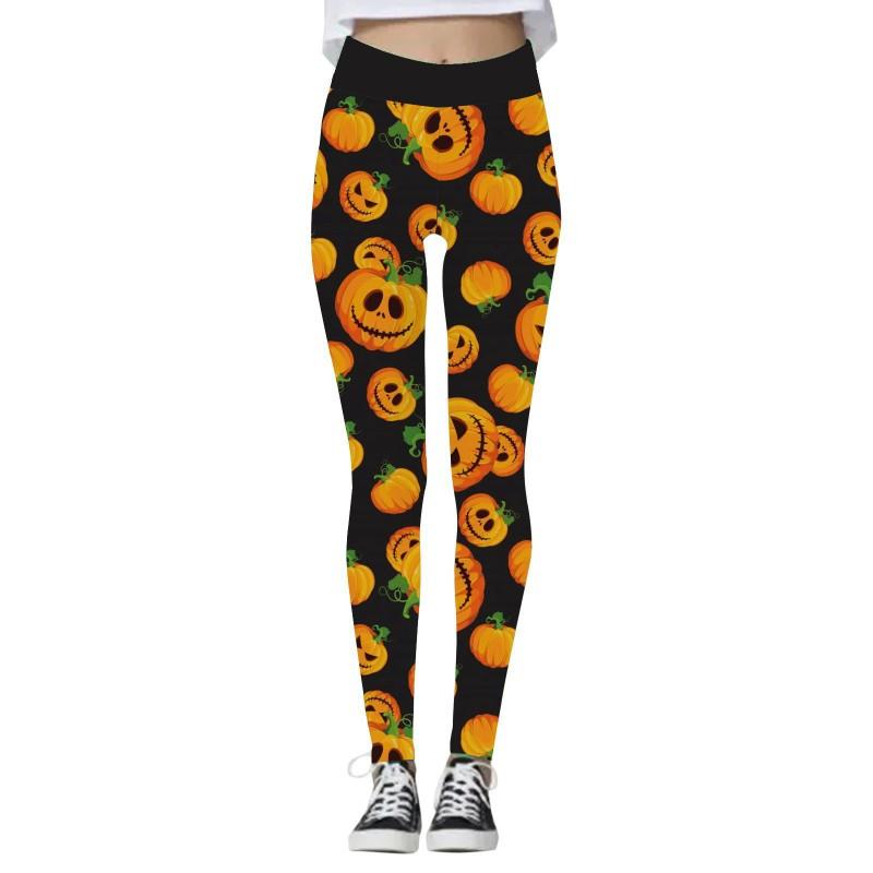 Halloween Womens Yoga Pants 3D Print Pumpkin Skeleton Slim Fit Stretch Workout Leggings