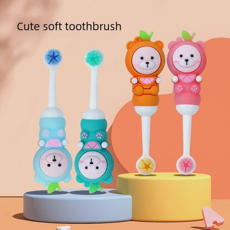 Soft Silicone Baby & Children's Toothbrush for Ages 2-8 - Cute Cartoon Bear Design