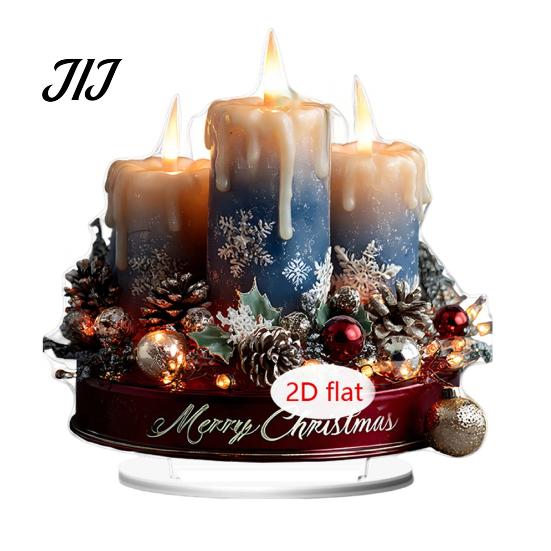 Christmas Tabletop Ornaments Candle Ornament, 2D Flat Acrylic Ornament with Base, Festive Home Accents Snowman Reindeer Table Centerpiece for