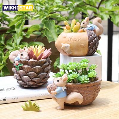 Милый цветочный горшок в форме белки из смолы, декоративный цветочный горшок для животных, садовый горшок для растений, настольные украшения для сада